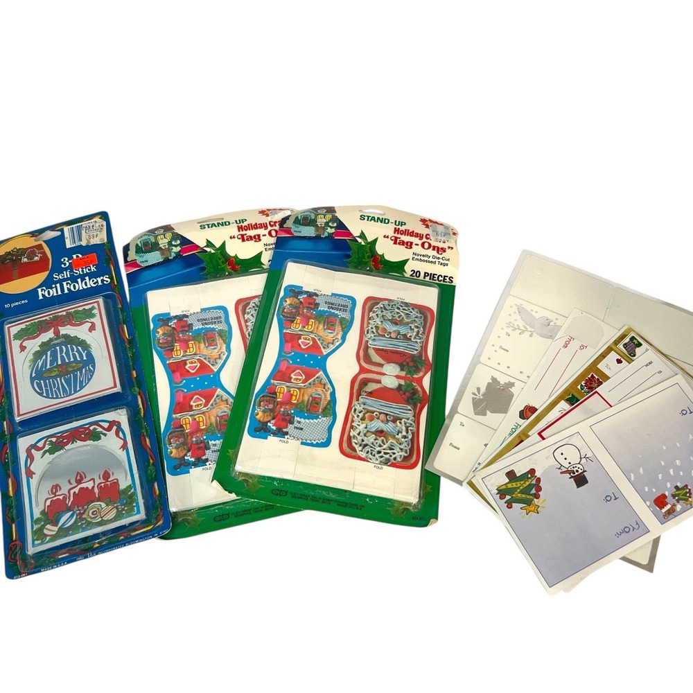 Vintage Christmas Gift Tags Stickers Labels Foil Folders Tag-Ons 1980s NOS‎ 50+